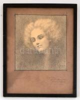 OJ (?) 1919.VII.19 jelzéssel: Álomarcú lány. Tus, papír, ajándékozási sorokkal 1928-ból, üvegezett f...