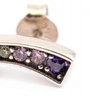 Ezüst(Ag) szivárványos fülbevalópár, színes kövekkel, Pandora jelzéssel, h: 1,5 cm, bruttó: 1,7 g
