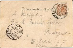 1898 Praha, Prag, Prague; Die astronomische Uhr / Astronomical clock, horse-drawn carriage. Carl Bel...