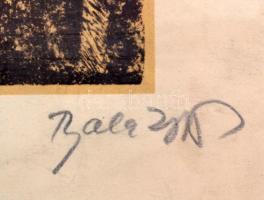 Bala...(?) jelzéssel: Expresszionista álom. Litográfia, papír, üvegezett fa keretben, sérült üveggel...