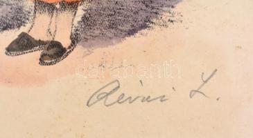 Révai Z (?) jelzéssel: Pihenő. Akvarellel színezett litográfia, papír. Enyhén foltos, üvegezett fa k...