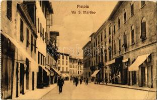 1912 Pistoia, Via S. Martino / street view, shops. Ediz. Cart. e. Libr. Pagnini - from postcard booklet (EK)