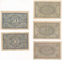 1920. 20f (3x) "05,08,17" + 50f (2x) "26,27" T:III kis szakadások Adamo K1,K2