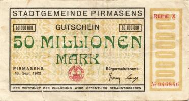 Német Birodalom/Weimari Köztársaság/Pirmasens 1923.9.18. 50.000.000M T:III
