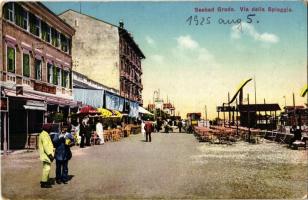 1925 Grado, Via della Spiaggia / street view by the beach, café. Verlag Emil Wokulat No. 34.