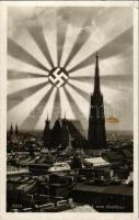 1938 Wien, Vienna, Bécs I. Blick vom Hochhaus / view from the skyscraper with swastika. NSDAP German Nazi Party propaganda (EK)