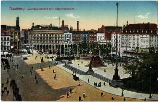 Hamburg, Rathausmarkt mit Alsterarkaden / street view, trams. Verlag Arthur Friedrich 277.