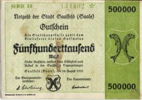 Német Birodalom/Weimari Köztársaság/ Saalfeld a. Saale 1923.8.18. 500.000M T:II-/III+