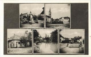 1947 Mozsgó, Hősök emlékműve, Országzászló, Kis üzlete, Templom, Iskola, Biedermann kastély, park