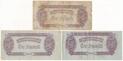 1944. 5P (3x) "A Vöröshadsereg Parancsnoksága" kicsit elcsúszott nyomattal T:III,III- folt...
