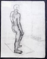 Olvashatatlan jelzéssel: Álló férfi akt (tanulmány), szén, papír, szélén apró szakadásokkal, 65x51 cm