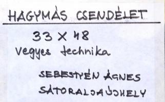 Sebestyén Ágnes (?-): Hagymás csendélet, vegyes technika, papír, paszpartuban, jelzett, hátoldalán c...