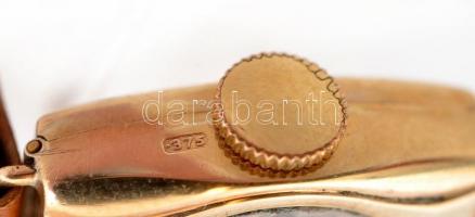 Arany (Au) 8K női karóra, mechanikus, jelzett, jár, bőr szíjjal, kissé koszos számlappal, 1,9×1,6 cm...