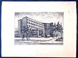Artner Ferenc (1904-1981): Entzbruder Gimnázium (Sárvár), rézkarc, karton, jelzett a nyomaton, széln...