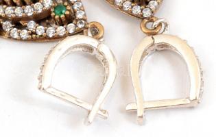 Aranyozott ezüst(Ag) ovális fülbevalópár, sok kővel, jelzett, 4×1,7 cm, bruttó: 10,3 g