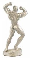 Fém bodybuilder szobor, jelzés nélkül, egy kisebb sérüléssel, m: 32 cm