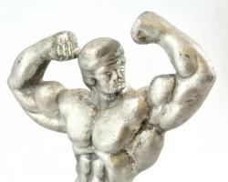Fém bodybuilder szobor, jelzés nélkül, egy kisebb sérüléssel, m: 32 cm