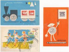 5 db MODERN magyar motívum képeslap: takarékoskodási reklám, propaganda / 5 modern Hungarian motive ...
