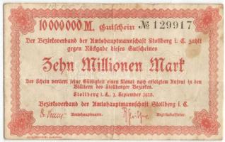 Német Birodalom/Weimari Köztársaság/Stollberg/Bezirkverband.. 1923.9.1. 10.000.000M T:II-