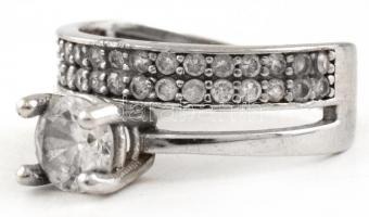 Ezüst(Ag) dupla gyűrű, kövekkel, jelzett, méret: 54, bruttó: 3,6 g