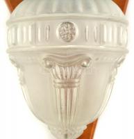 Réz falilámpa, bekötve, üveg burával, fa talpon, nem kipróbált, 18×30 cm