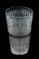 Csiszolt ólomkristály váza, ezüst díszítéssel, jelzés nélküli, karcolásokkal, foltokkal m: 20,5 cm