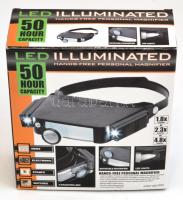 Fejen hordható nagyító, iker led világítással, többféle nagyítással (1,8x, 2,3x vagy 4,8x ), jó álla...