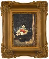 Janki jelzéssel: Virágcsendélet. Olaj, karton, keretben, 17,5×12 cm