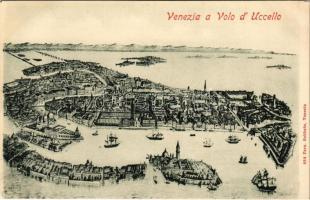 Venezia, Venice; Volo dUccello / general view, ships, port, Ferd. Gobbato 684 (creases)