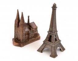 Kölni dóm és a párizsi Eiffel-torony, 2 db fém miniatűr, m: 6 és 8 cm