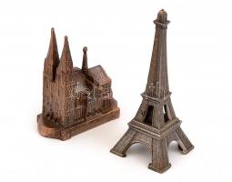 Kölni dóm és a  párizsi Eiffel-torony, 2 db fém miniatűr, m: 6 és 8 cm