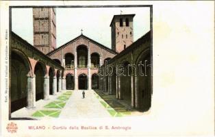 Milano, Milan; Cortile della Basilica di S. Ambrogio / basilica, courtyard, litho (fl)