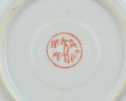 4 db kínai csészealj, matricás, jelzett, kopásnyomokkal, d: 11 cm