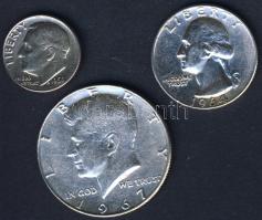 USA 1964-69. 10c "Roosevelt", 1/4$ Ag "Washington", 1/2$ Ag "Kennedy" T:2