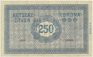 1914. Magyar Királyi Kölcsönpénztár-jegy 250K értékben "MINTA" perforációval, replika T:I