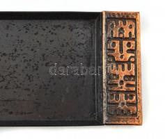 Vörösréz papírvágó kés, tartó tálkával, h: 20 cm, 27×6 cm