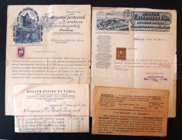 1842-1948 3 db okmánybélyeges számla + 1 reklámnyomtatvány