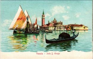 Venezia, Venice; Isola S. Giorgio / San Giorgio Maggiore island, boats, litho