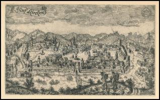 Weisz Zsuzsa (1925-?): Fünfkirchen (Pécs). Rézkarc, papír, jelzett a karcon, 11,5×19 cm. / Zsuzsa We...