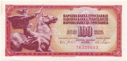 Jugoszlávia 1965. 100D T:I- nagyobb sarokhajlás Yugoslavia 1965. 100 Dinara C:AU