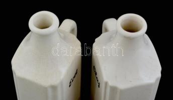 2 db jelzetlen porcelán olaj és ecettartó, matricás, dugóval, kopott, koszos, kis csorbával