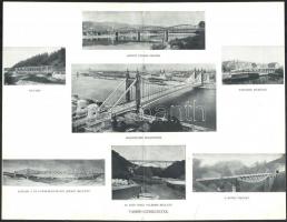cca 1902 Hidakat ábrázoló régi nyomatok (Erzsébet-híd, Forgóhíd Fiuméban, A Rovini viadukt, stb.), össz. 2 db, hajtásnyomokkal, egyiken szakadással, lapméret: 28×36,5 cm