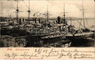 1902 Pola, Kriegshafen. K.u.K. Kriegsmarine. Verlag F. W. Schrinner. Phot. Alois Beer / Austro-Hungarian Navy, naval base in Pula, SMS Pelikan minelayer