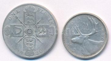 Vegyes:Nagy-Britannia 1920. 1Fl Ag "V.György" + Kanada 1960. 25c Ag T:2,3
Mixed: Great Br...