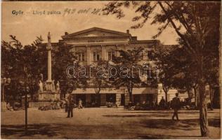 1923 Győr, Lloyd palota, Szentháromság szobor, piac. Vasúti Levelezőlapárusítás 83.