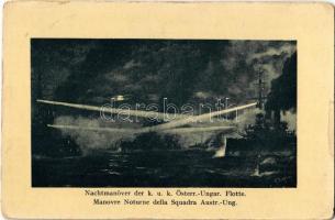 Nachtmanöver der K.u.K. Österr.-Ungar. Flotte. K.u.K. Kriegsmarine / Manovre Notturne della Squadra Austr.-Ung. / Austro-Hungarian Navy, night maneuver with pre-dreadnought battleship and torpedo boat. G. Fano, Pola 1910-11. 196. 5992. s: Kappler (szakadás / tear)