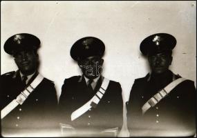 Olasz kerékpáros rendőrök és rendőrportrék, 3 db 6×9 cm-es negatív + 1 db 6×9 cm-es fotó
