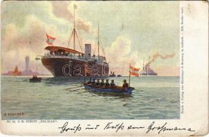 1904 SM Schiff "Pelikan" Torpedodepotschiff und Admiralsyacht. Druck u. Verlag von Kleinmayr & Bamberg in Laibach. Nr. 94. / SMS Pelikan az Osztrák-Magyar Haditengerészet parancsnoki yachtja és torpedó-raktárhajója / Austro-Hungarian Navy, SMS Pelikan admiral's yacht and torpedo depot ship. s: Alex Kircher (kopott sarkak / worn corners)