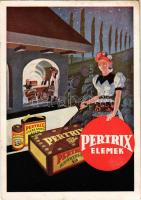 Pertrix elemek. Pernyész / Hungarian battery advertisement, irredenta art postcard