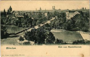 München, Munich; Blick vom Maximilianeum / horse-drawn carriages, bridge, general view (fl)